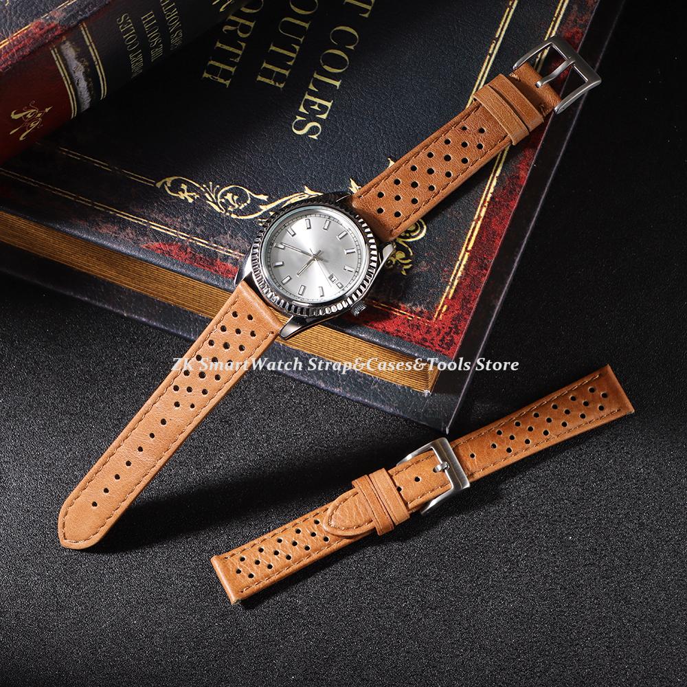 Vintage Calfskin Watch Straps 18mm 20mm 22mm for Seiko Bracelet Durable Breathable Wristband for Men Women Retro Brown Watchband