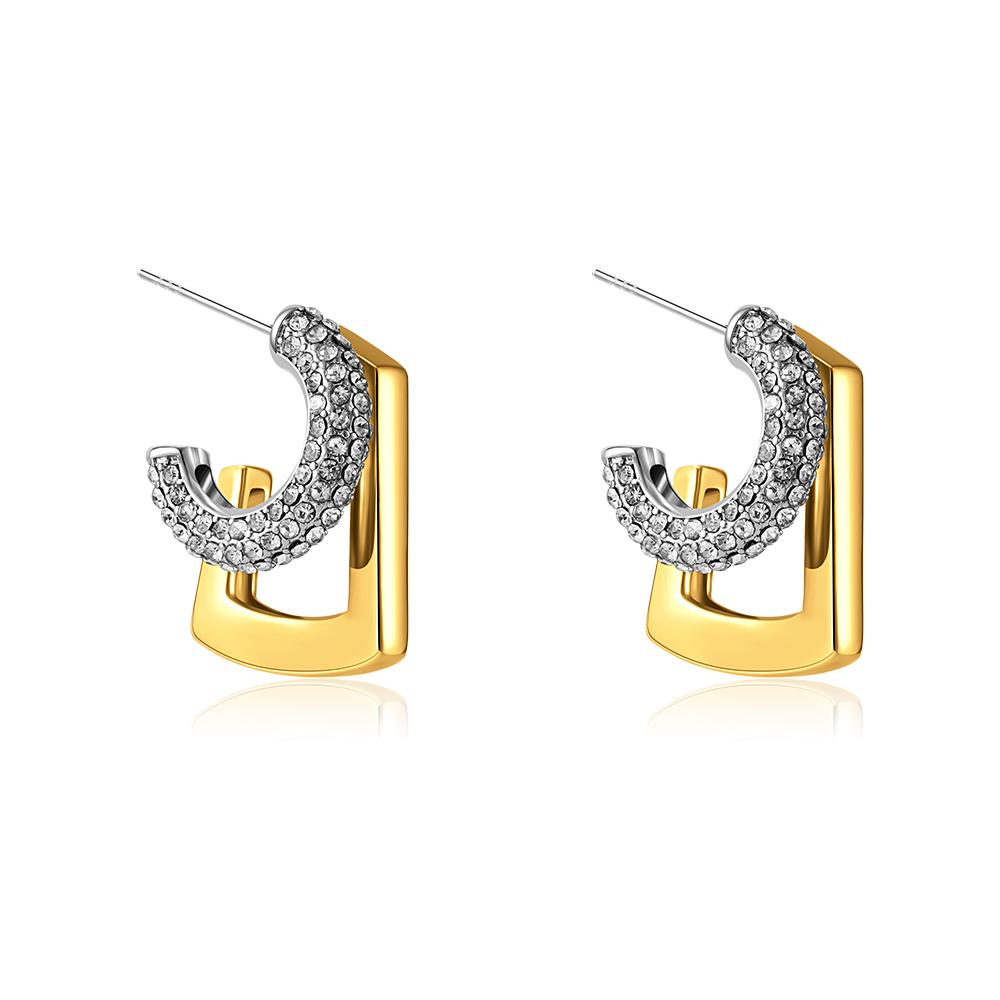Geometric Stainless Steel Gold Sliver Color Bilayer Stud Earring for Women Irregular Metal Texture Fashion Jewelry Gift