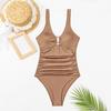 2024 Metal Brushed European-American Solid Color Sexy One-Piece Bikini Swimsuit