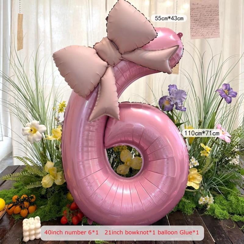 40 Zoll Zahlenballon mit Schleife , Für Geburtstagsfeiern, Jubiläen, Banketthintergrundwanddekoration Dekoration