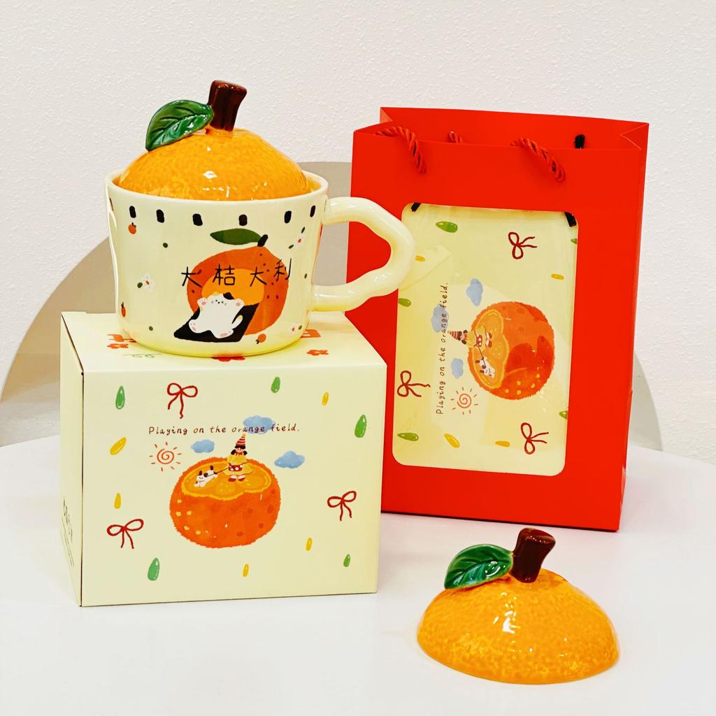 Cartoon Cat with Daji Dali Household Set Small Gift Box Souvenir Mug Large Capacity Ceramic Water Cup
