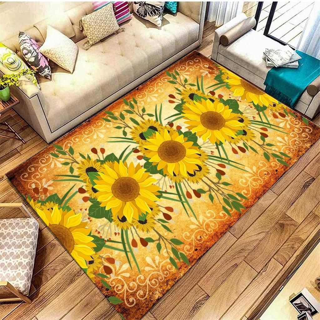 Sunflower Them Pattern Carpet for Living Room Bedroom Decor Home Sofa Coffee Table Area Rug Non Slip Hallway Washable Floor Mat