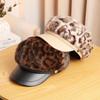 Leather Patchwork Newsboy Cap Hard Brim Octagonal Cap Retro Artist Hat  For Women