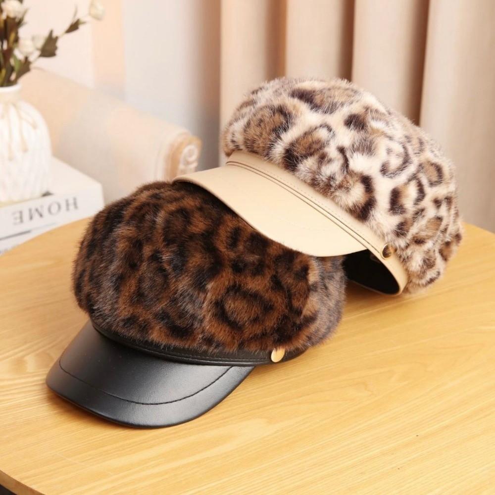 Leather Patchwork Newsboy Cap Hard Brim Octagonal Cap Retro Artist Hat For Women