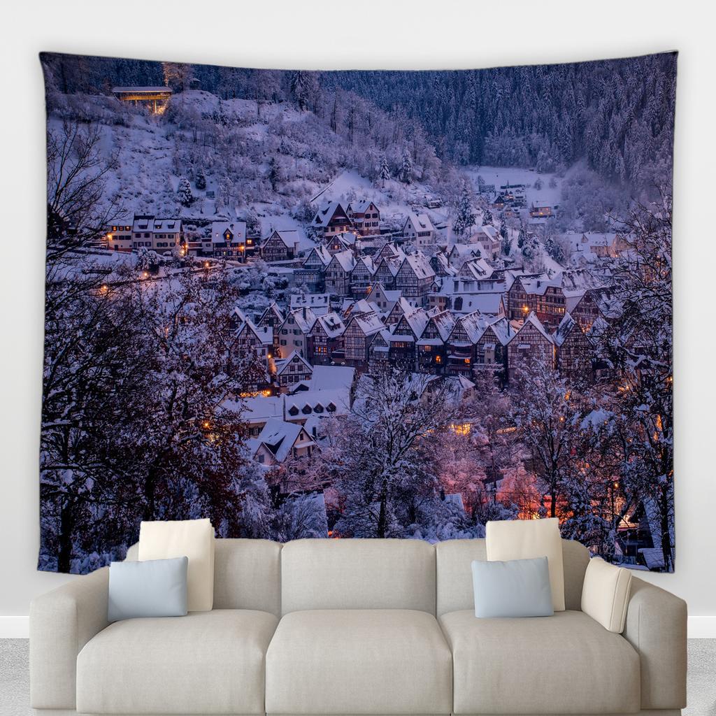 Home Decoration Jul Vinter Skog Landskap Utskrift Polyester Polsk på veggen hengende rom bakgrunn tapiz