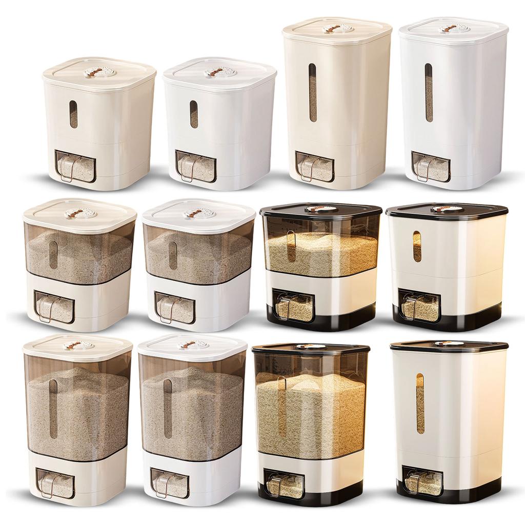 Grain Storage Container with Measuring Cup Dispenser Airtight Food Storage Bin for Rice Beans Cereal and Dry Goods Kitchen Organizer