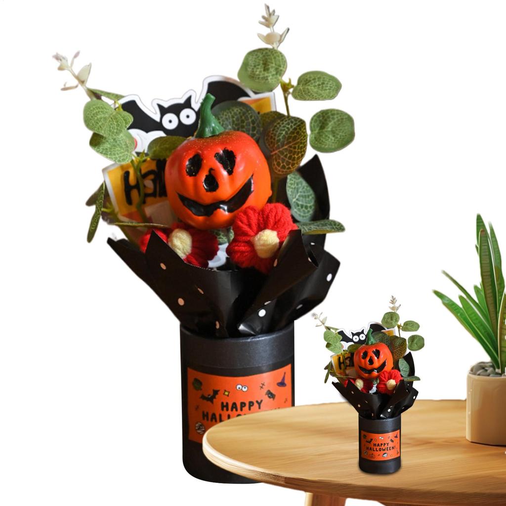 Halloween Künstlicher Kürbisstrauß Kunstblume mit Eukalyptusblättern Mini-Sträuße Partygeschenke Kunstblumendekoration