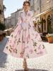 Artistic Retro V-Neck Waist-Cinching Long-Sleeve A-Line Women's Dress