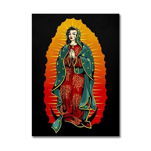 Religious Art Poster Guadalupe Virgin Mary and Jesus Family Living Room Wall Decoration Oil