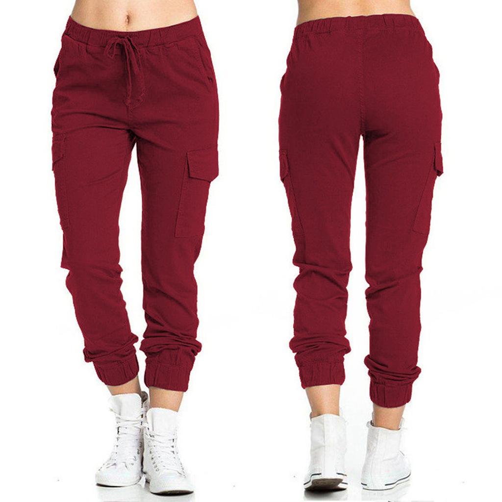 Women's Solid Color Casual Elastic Waist String Side Pocket Pencil Pants