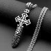 Vintage Gothic Punk Knight Sword Cross Pendant Necklace for Women Men Stainless Steel Silver Color Knife Chain Jewelry Gift