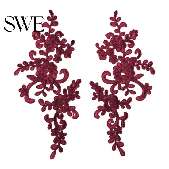 Embroidery Lace Applique 2 Pcs Sewing Flower Fabric Collar Patch Motif Trim for Clothing Wedding Gown Dress Bridal DIY Crafts Daily Wear Tailor Shops