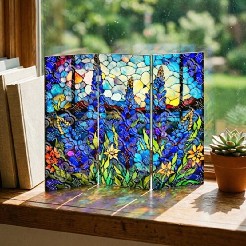 3 Panel Divider Mini Folding Screen Decorative Desktop Folding Screen Acrylic Suncatchers Ornament for Office Home Decors