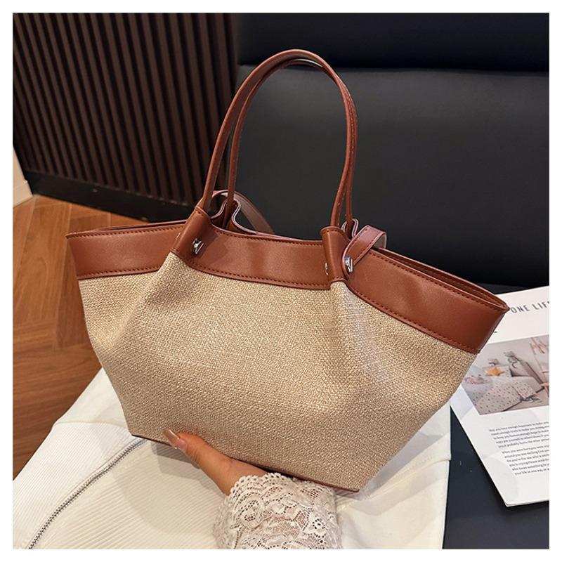 

Весенняя новая ретро портативная наплечная сумка нишевого дизайна холщовая с вставками большая вместительная сумка-тоут коричневый