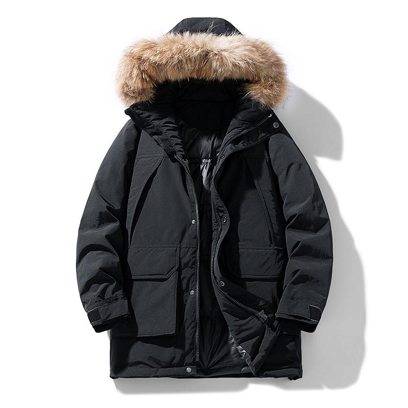 Winter Men's Windproof Hooded Parka with Fur Collar - Thick Warm Down Jacket for Outdoor Wear