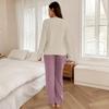 Women’s Heart Embroidered Pajama Set Brushed Long Sleeve Top and Long Pants Loungewear Suitable for Outdoor Wear