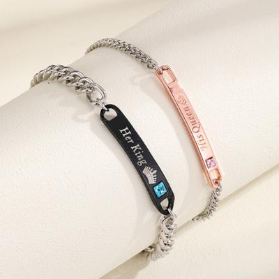 New Fashion Stainless Steel Titanium Diamond Couple Bracelet Minimalist Engraved Bracelet Valentine's Gift