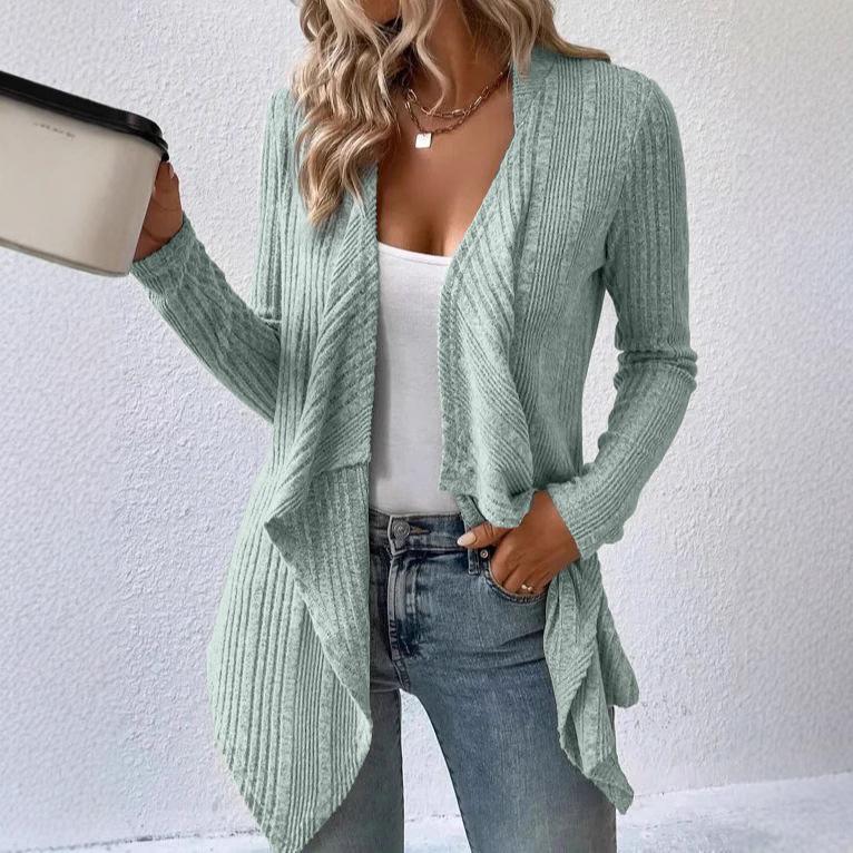 Europe, America autumn and winter new women's clothing solid color casual fashion loose long sleeve knitted cardigan top