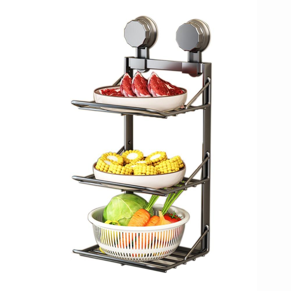 Punch-Free 3 Layers Foldable Storage Tray Suction Cup Food Sorting Tray  Side Dish