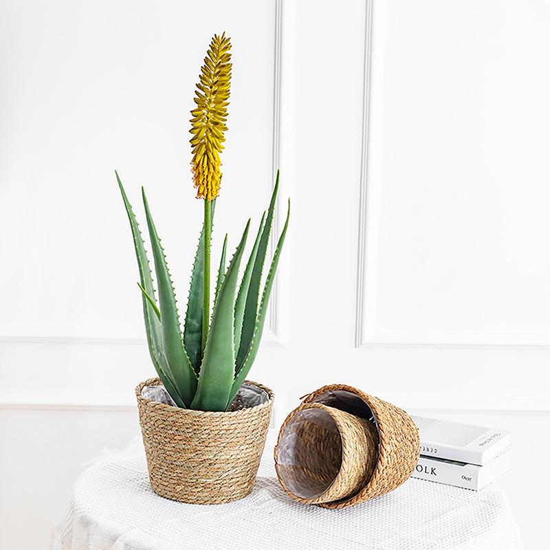 1Pc Straw Weaving Flower Plant Pot Wicker Basket Rattan Flowerpot Storage Basket Garden Flowerpot Handmade Woven Planter Basket