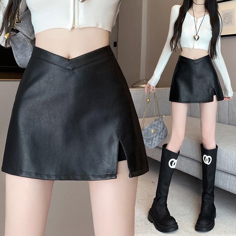 

Women s Black PU Leather High-Waist Bodycon Midi Skirt with Irregular Slit – Fall 2025 Collection XL чёрный
