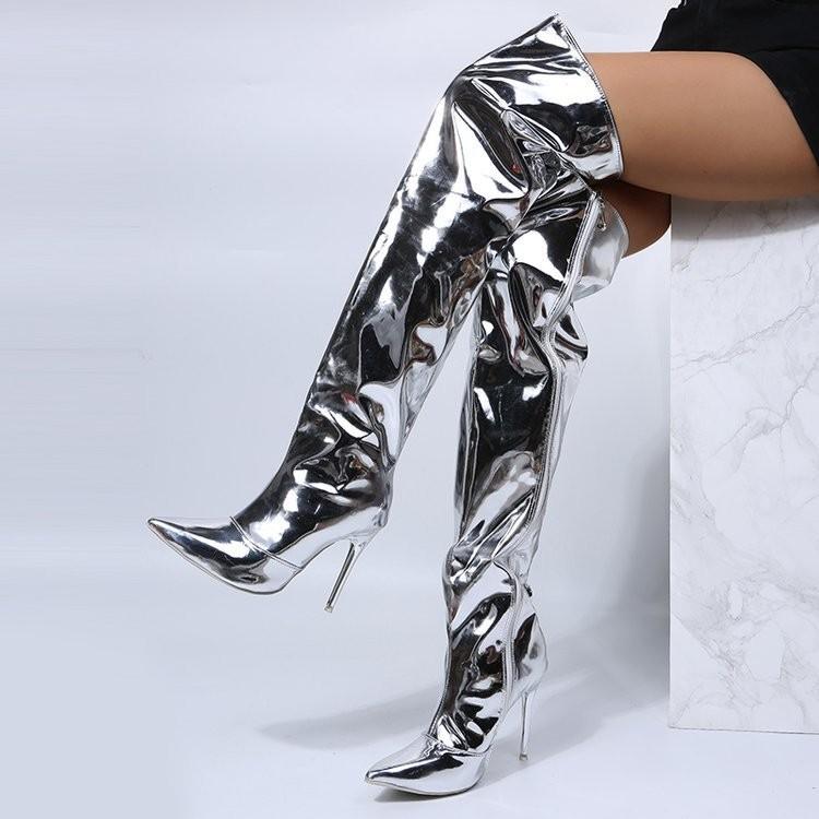 Women s Pointed Mirror Paint Over The Knee Boots 40
