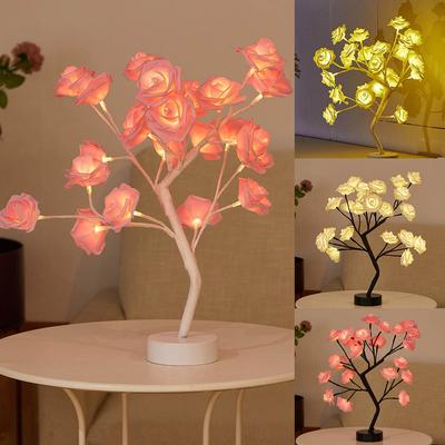 Lumini Copac cu Flori de Trandafir USB Baterie LED Lampă de Masă Copac Bonsai Lumini de Noapte Ghirlandă Decor Dormitor Lampă de Crăciun Decor Acasă