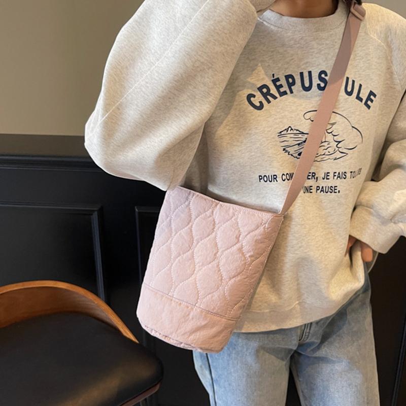 Korean Style Versatile Women Crossbody Bag Solid Color Adjustable Straps Cotton Clothing Bag Diamond Grid Tote Bag for Women