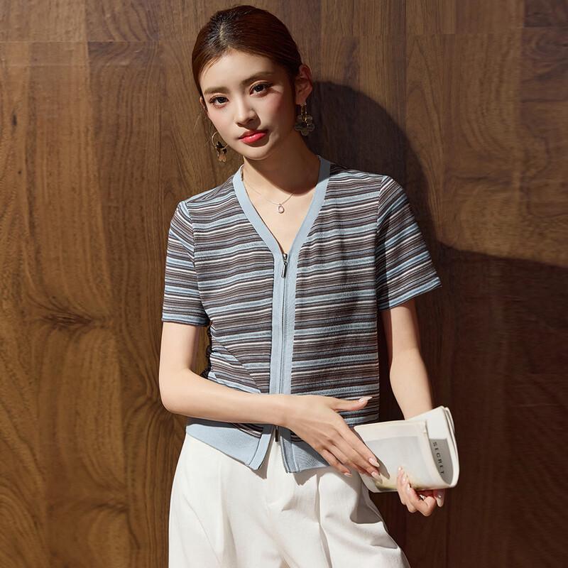 Women s Striped Knit V-Neck T-Shirt XL