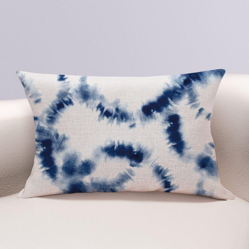 Blue Rectangular Pillow Cushion with Artistic Cotton and Linen Tie Dye Pattern Pillowcase