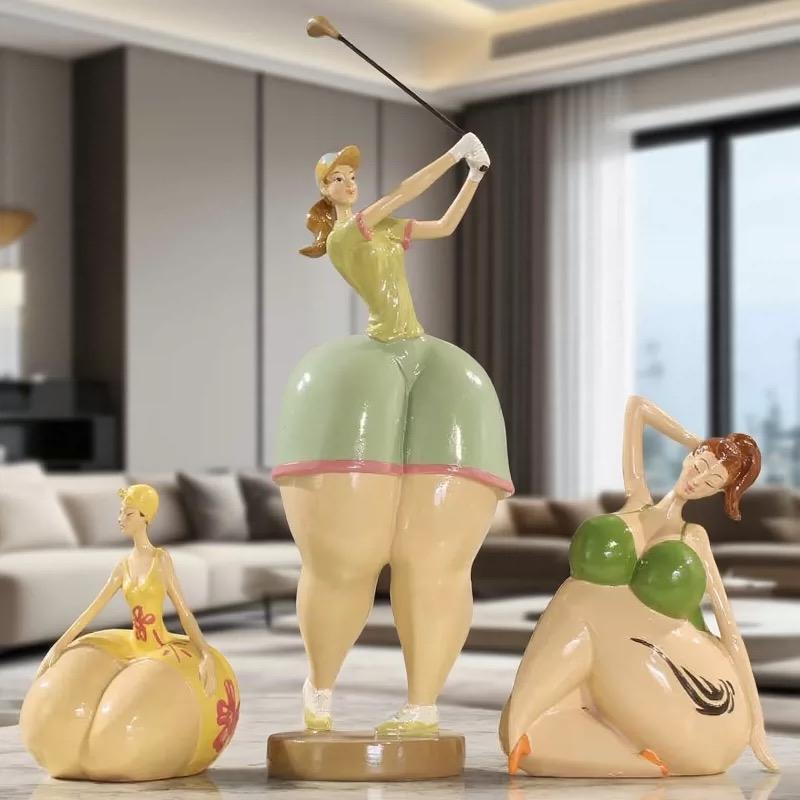 Nordische Golf-Lady Harzfigur, Elegantes Sportmädchen Yoga-Stil Dekorative Statue für Wohnzimmer Heimdekoration