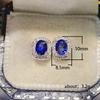 Vintage earrings court French elegant small stud earrings, copper inlaid four-claw oval sapphire blue zircon mini earrings