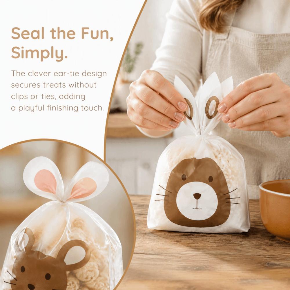 50PCS Long Ear Treat Bags Bunny Sheep Mouse Print Gift Packaging Bags  Qingtuan Snack Gift Packaging