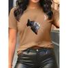 Women'S Playful Black Cat Print Short-Sleeve Round Neck T-Shirt - Sporty Casual Style, Soft And Breathable