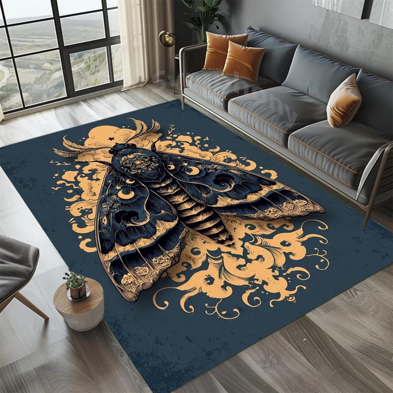 Warm Brown Floral Moth Pattern Area Rug Retro Botanical Style Non-Slip Floor Carpet for Living Rooms Home Decor Areas
