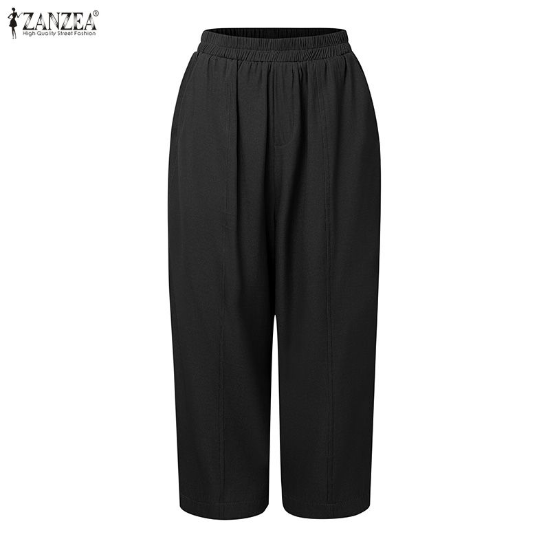 ZANZEA Lässige, elastische Taille, einfarbige, lockere, verkürzte Hose für Damen