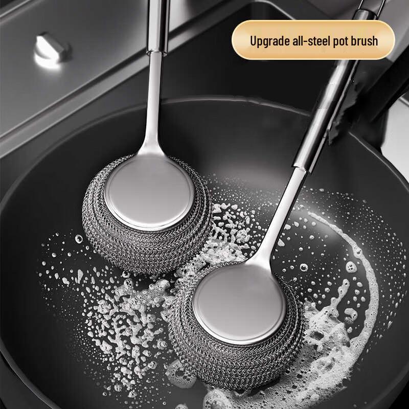 Stainless Steel Pot Brush with Long Handle and Replacement Heads