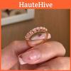 Trendy Sakura Pink Geometric Half Circle Ring For Women Luxurious Copper Design