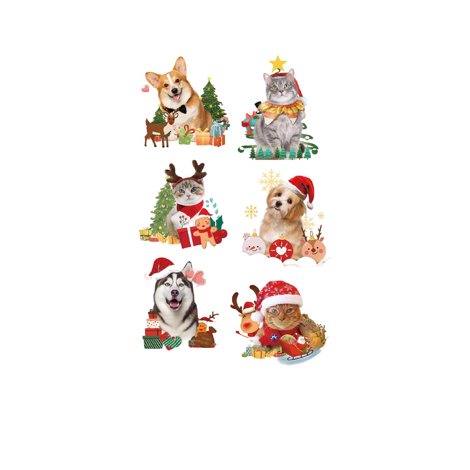 

6 PC Christmas Stickers Gift Pet Dog DIY Decoration Guitar Water Cup Christmas Stickers One Size