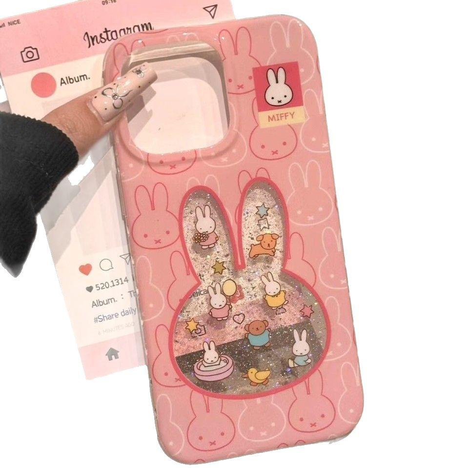 Rosa Glitzer Hase iPhone Hülle für iPhone 13-16 Pro Max - Ausgehöhltes Design für Frauen