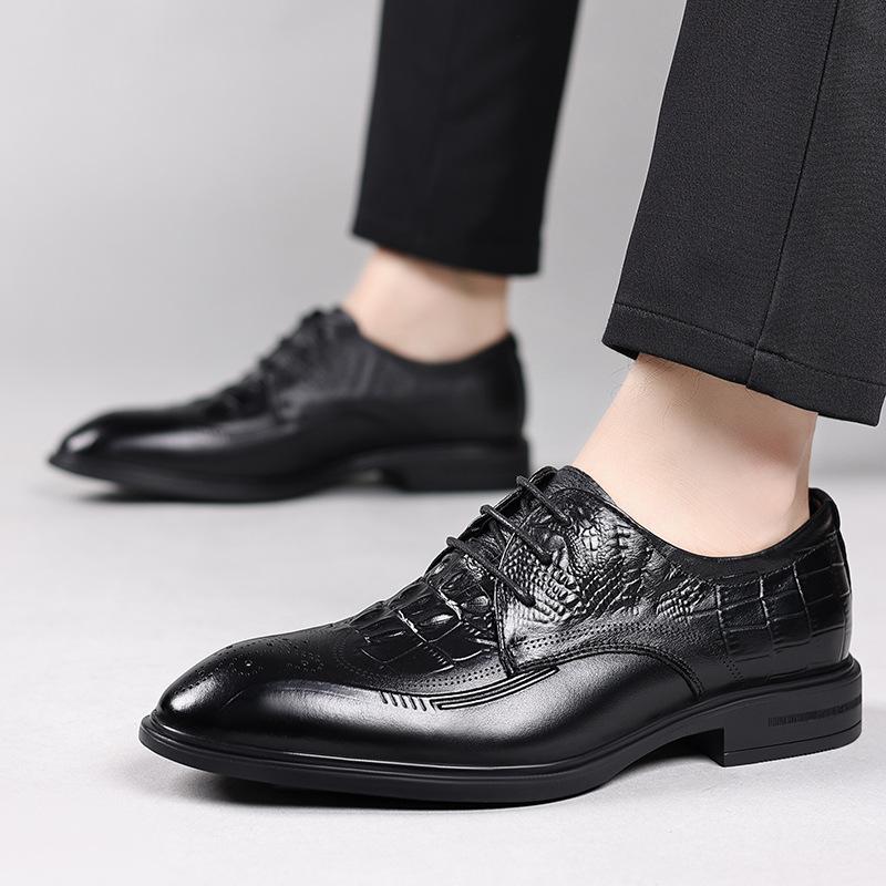 Strictly selected men's casual leather shoes crocodile pattern fashion platform leather wedding shoes British style business dress Wenzhou men's shoes