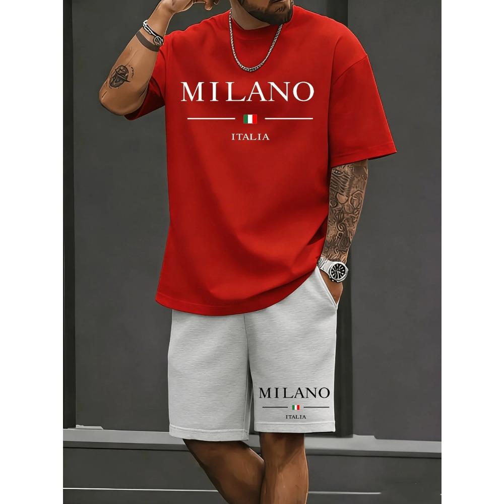 2026 New Arrival Mens Summer Casual Short-Sleeve T-Shirt and Shorts Set with Letter Print Everyday Casual and Sporty Fashion Set