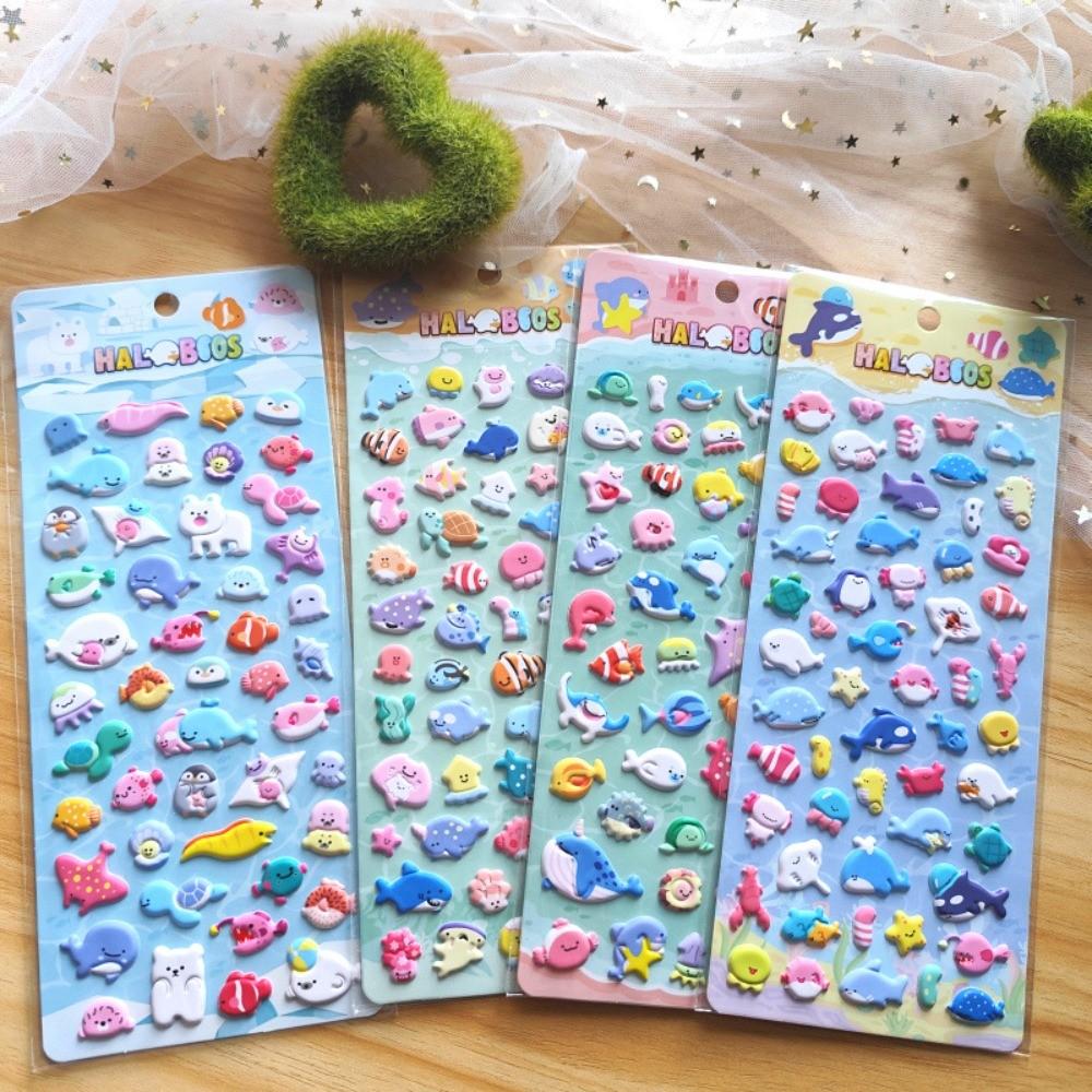 4-Piece 3D Stereo Bubble Stickers Cartoon Animal Stickers for Kindergarten Rewards DIY Decor BulingBulingStickers Store