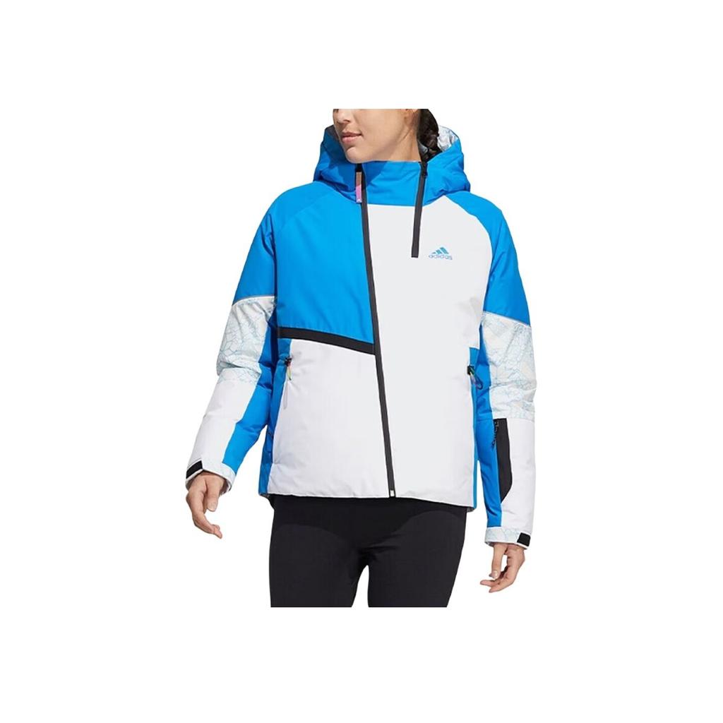adidas Winter Down Hooded Jacket With Color Block Design And Duck Down Filling Women Outerwear White HC0282