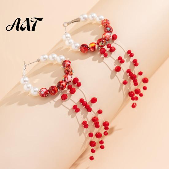 Mysterious Fashion Jewelry Gothic Blood Drop Choker, Layered Faux Pearl Necklace, Red Tassel Spooky Party Earrrings, Punk Style Vampire for
