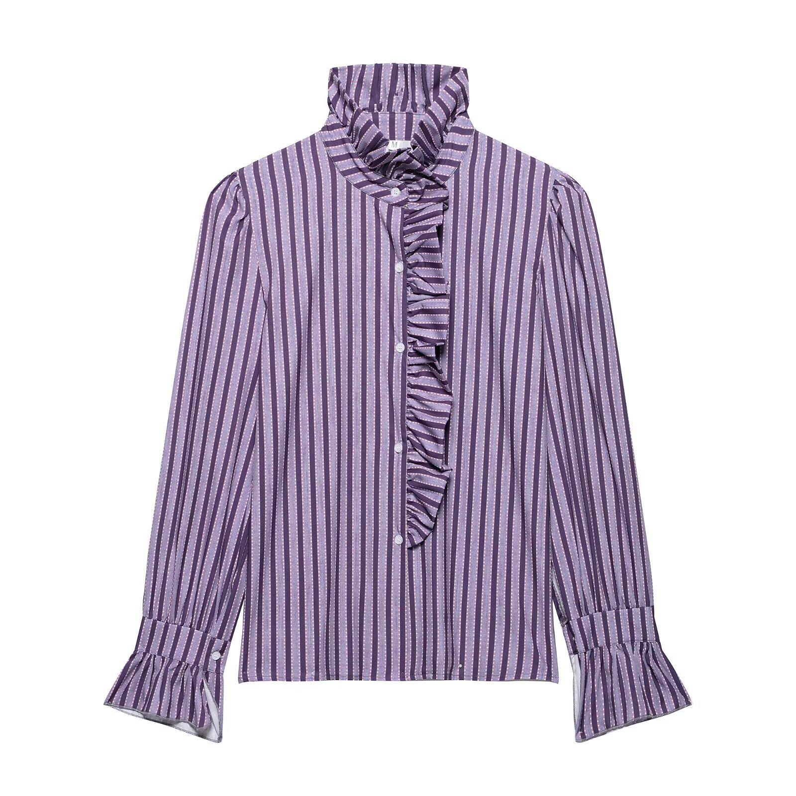 

Весна 2025 Женская Повседневная Блузка в Европейском и Американском Стиле с Длинным Рукавом и Рюшами Medium фиолетовый