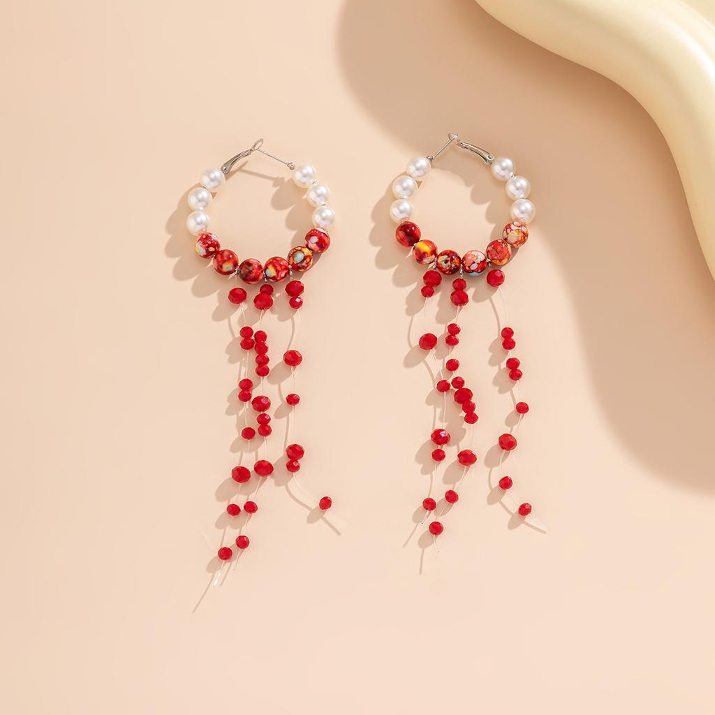 Ornament Personality Halloween Multi-Layer Necklace Retro Gothic Blood Dripping Tassel Imitation Pearl Necklace Female