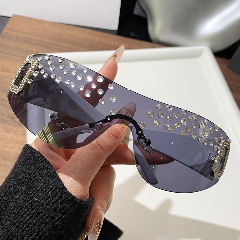 New Fashion Handmade Diamond Women's Large Frame Sunglasses Frameless Diamond Sunglasses Fashion Square Sunglasses