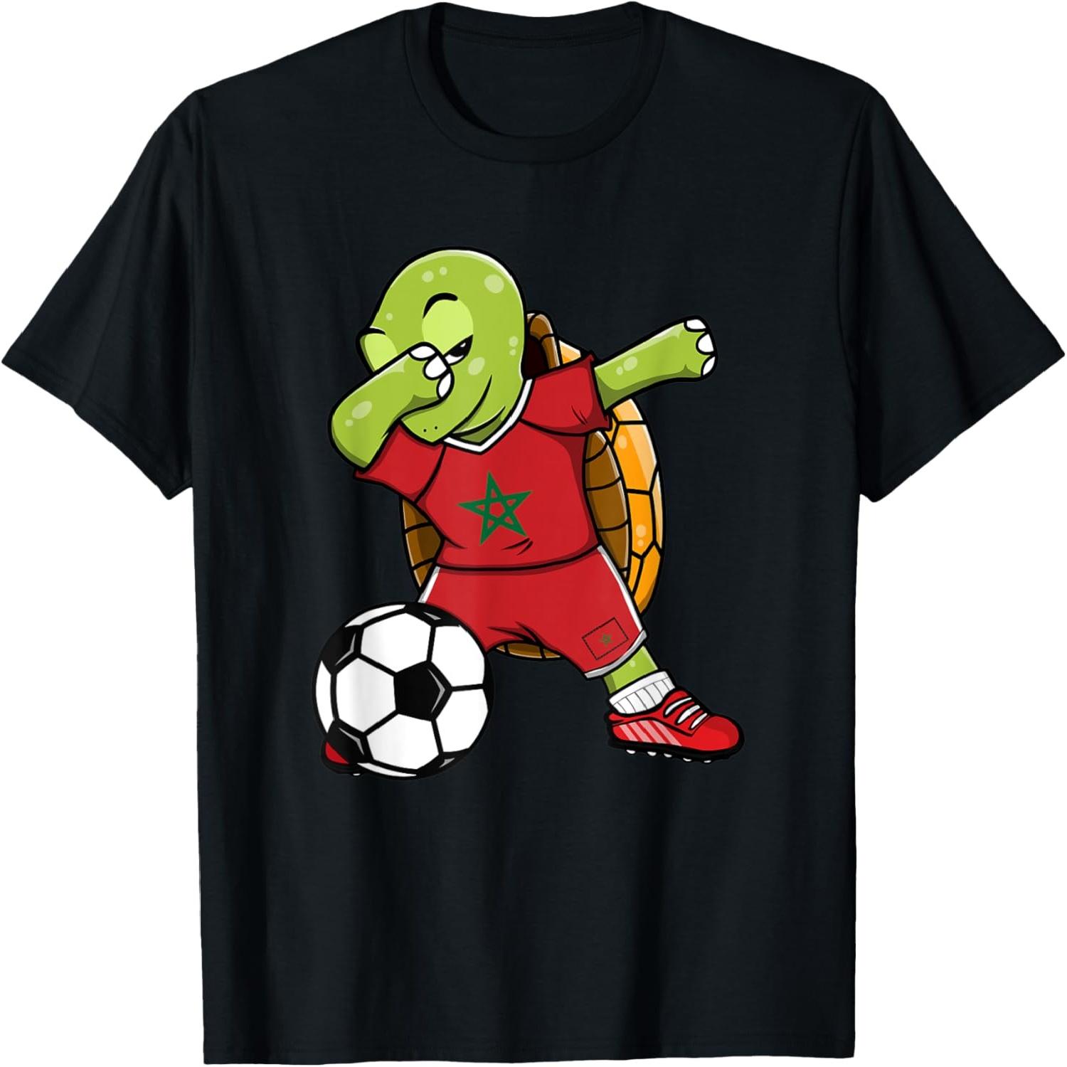 Dabbing Turtle Morocco Soccer Fans Jersey Moroccan Football T-Shirt S