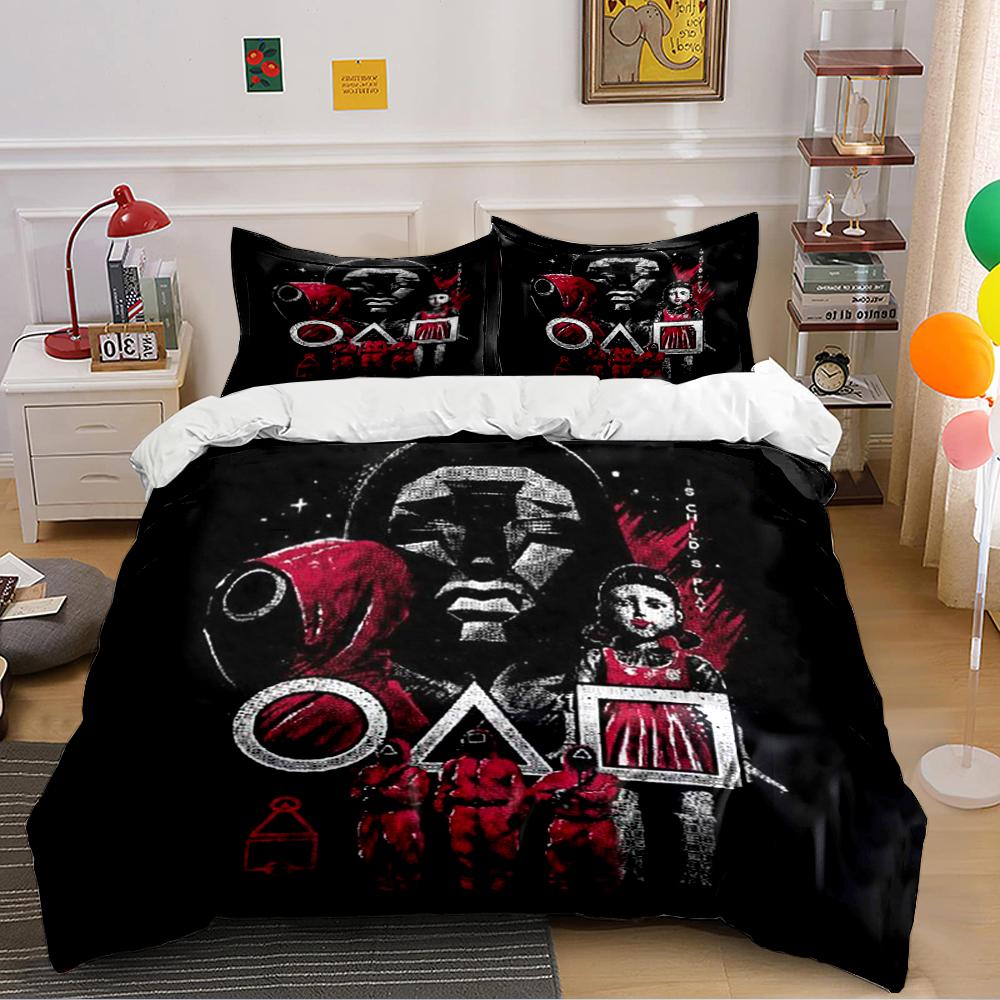 "Black and Red Masked Figures Bedding Set" Bedding Set (1 Duvet Cover, 2 Pillowcases, Duvet Not Included)
